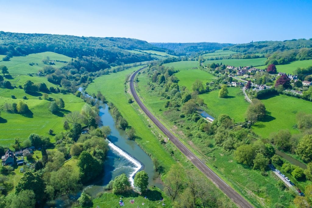 Aerial Shot featuring River, Railway and Canal